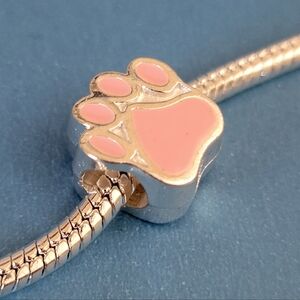 New! For Pandora Charm Bracelet Individual Paw Charm - Pink And Silver Color